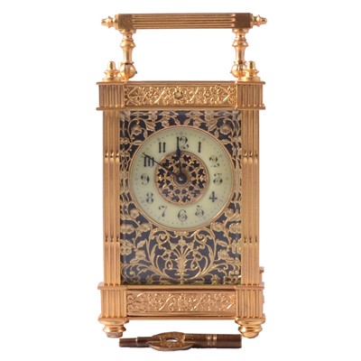 Lot 128 - French gilt metal corniche carriage clock