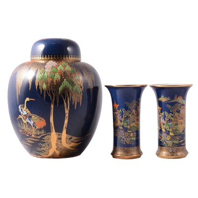 Lot 1 - Carltonware powder blue ginger jar and a pair of vases