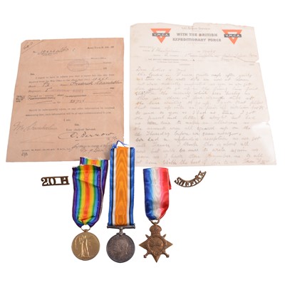 Lot 158 - 19465 Pte. F W Chamberlain, Suffolk Regiment, World War One medals related ephemera and letters.