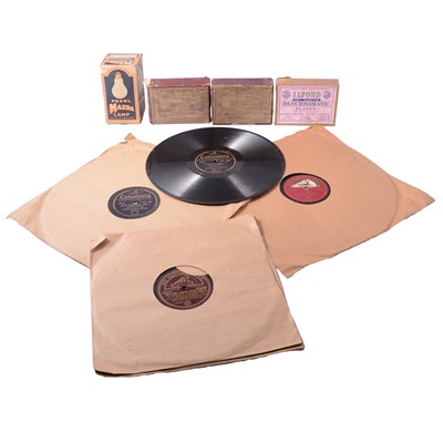 Lot 146 - Records, photographic plates, chisel handles, pictures and prints