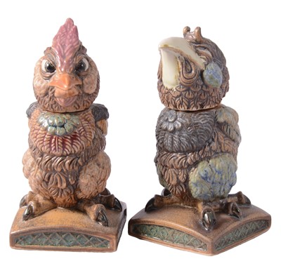 Lot 17 - Two Andrew Hull Burslem Pottery grotesque bird jars