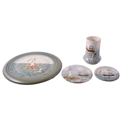 Lot 52 - Cobridge Stoneware vase, charger and two plaques