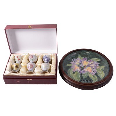 Lot 53 - Set of six Cobridge Stoneware eggcups and four year plates