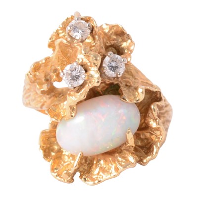 Lot 49 - A 1970's vintage opal and diamond ring.