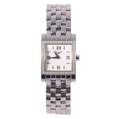 Lot 436 - Longines - a lady's Dolce Vita stainless steel quartz bracelet wristwatch.