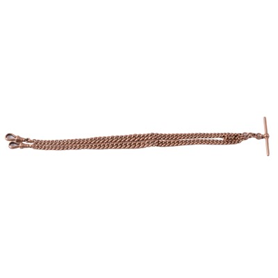 Lot 332 - A 9 carat rose gold double Albert watch chain.