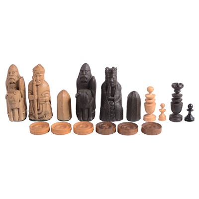 Lot 116 - Replica Lewis chess set, two other chess sets and a draughts set