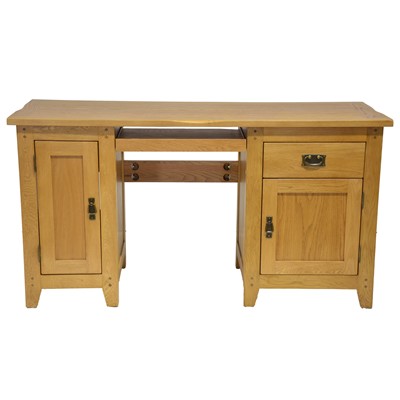 Lot 323 - Modern light oak twin pedestal desk