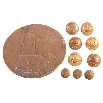 Lot 159 - WW1 Death Penny for Sgt Frederick Llewellyn Hall Roberts, Christmas Tin and buttons