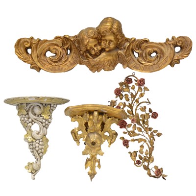 Lot 125 - A large collection of pediments and wall brackets decorated with flowers and cherubs