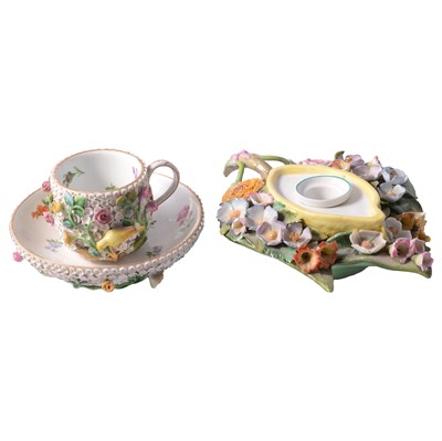 Lot 27 - Meissen cup and saucer and a Continental inkstand