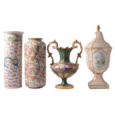 Lot 26 - Copeland & Garrett twin handled vase, two other modern vases and a Chinese vase