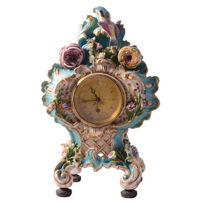 Lot 6 - Coalbrookdale style porcelain mantel clock