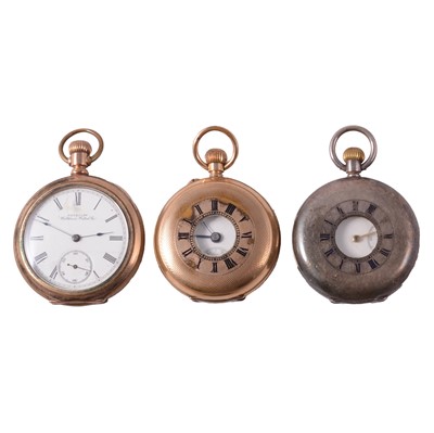 Lot 296 - Silver pocket watch and two gold plated pocket watches