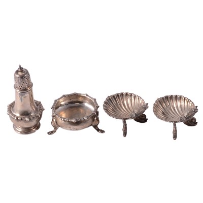 Lot 306 - Pair of silver salts, and a silver salt basin and pepper