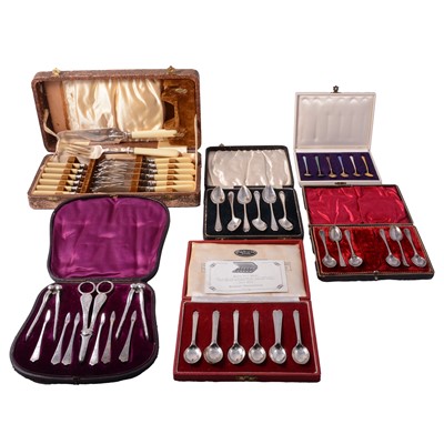 Lot 291 - Six sets of cased cutlery and manicure sets
