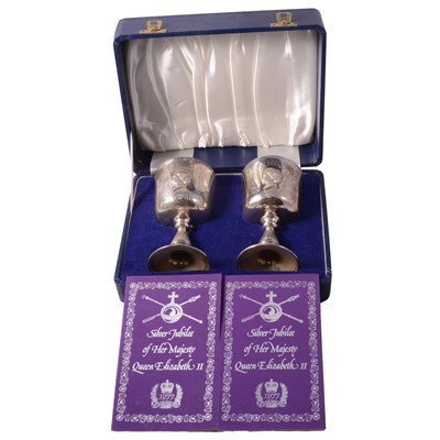 Lot 294 - Pair of silver commemorative goblets for QEII's Silver Jubilee