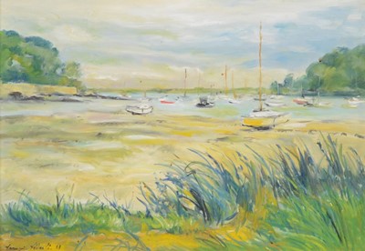Lot 351 - Francois Federle, Moored boats in an estuary