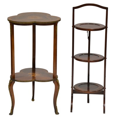 Lot 501 - French rosewood and marquetry etagere and a cake stand