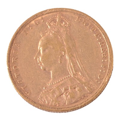 Lot 286 - A Gold Full Sovereign Coin, Victoria Jubilee Head 1890, Melbourne Mint.