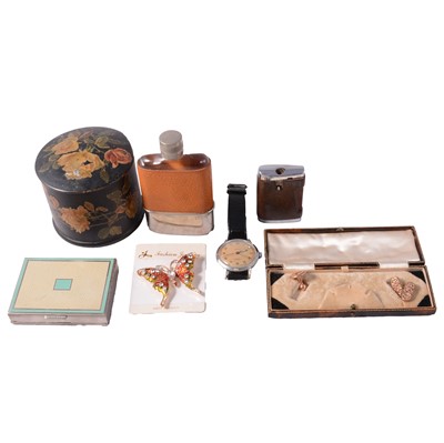 Lot 262 - Incabloc wristwatch, hip flask, etc.