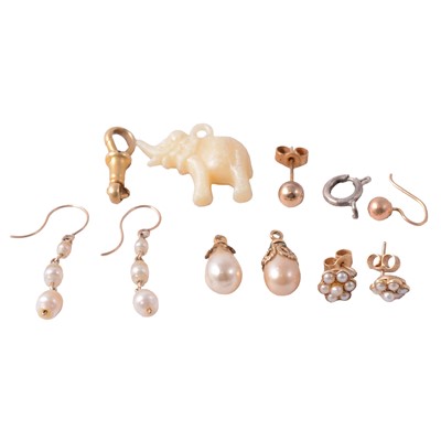 Lot 305 - Cultured pearl and other earrings, cultured pearl drops, swivel fastener, and costume jewellery.