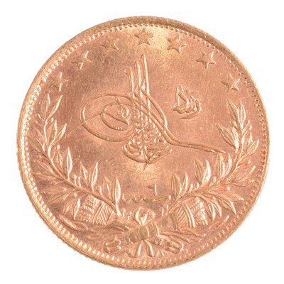 Lot 284 - A Turkish 100 Kurush Gold Coin. 1912.