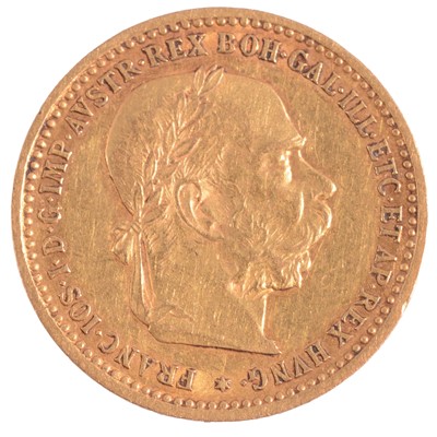Lot 292 - An Austrian Franz Jozef 10 Korona Gold Coin 1905.