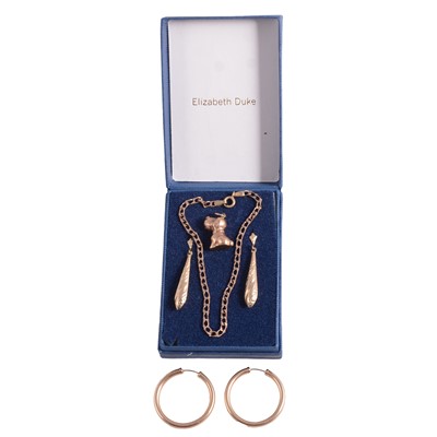 Lot 264 - Two pairs of earrings, bracelet and charm.