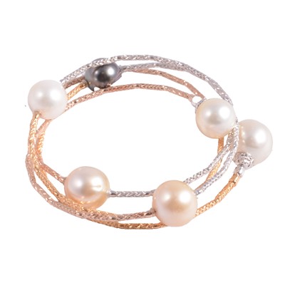 Lot 297 - An 18 carat yellow and white gold and cultured freshwater pearl bracelet.