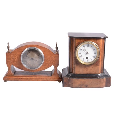 Lot 94 - A Buren oak cased mantel clock and a walnut single train pendulum mantel clock.