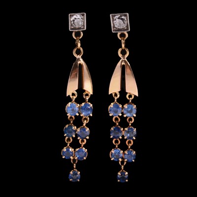 Lot 293 - A pair of sapphire and diamond earrings.