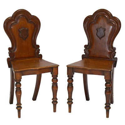 Lot 374 - Pair Victorian mahogany hall chairs