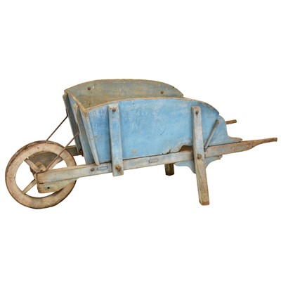 Lot 414 - Large vintage painted wood wheelbarrow