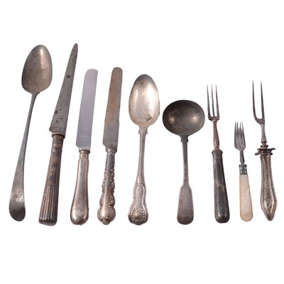 Lot 305 - Georgian silver serving spoon, Georgian silver flatware, etc