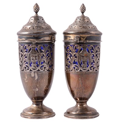 Lot 313 - A pair of silver casters, TB, London 1904