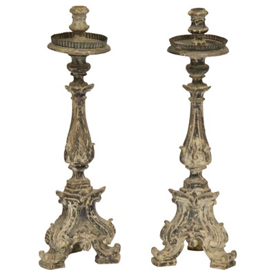 Lot 409 - Three pairs of carved wood and gesso candlestands