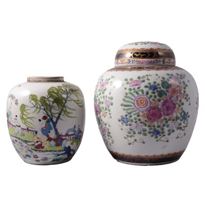 Lot 51 - Large Chinese porcelain ginger jar and cover, and another ginger jar body