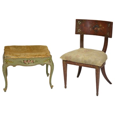 Lot 471 - Early 20th Century Continental painted pine stool and a similar chair