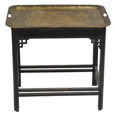 Lot 419 - Chinese lacquered tray table, on ebonised stand