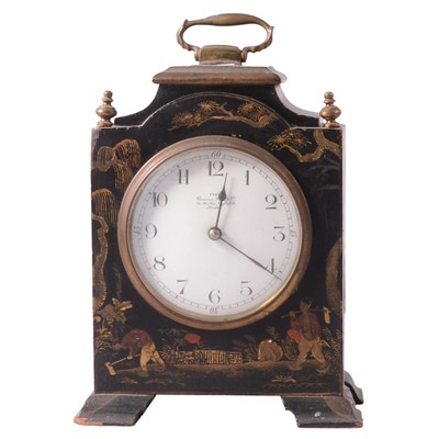 Lot 132 - Small black ground chinoiserie decorated bracket clock