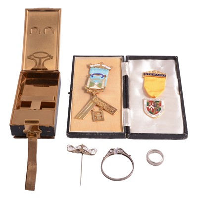 Lot 357 - A collection of jewellery and medals, brooch, tie pin, cameos.