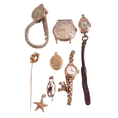 Lot 263 - A collection of gold and yellow metal jewellery, and wristwatches.