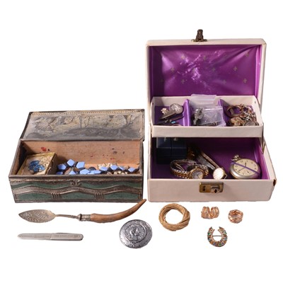 Lot 552 - A collection of silver, white metal, and costume jewellery, wristwatches, and pocket watch.