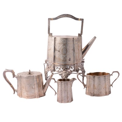 Lot 304 - George III style four piece silver tea service, Walker & Hall