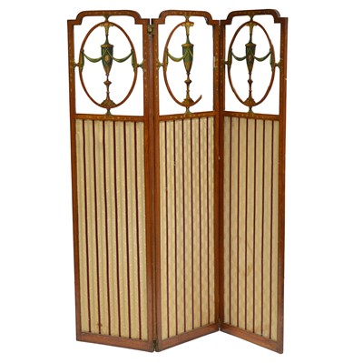 Lot 415 - Edwardian inlaid satinwood three section folding screen