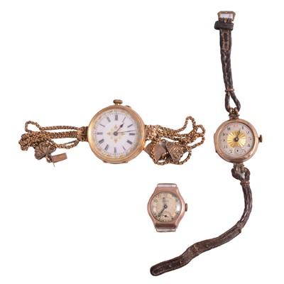 Lot 336 - An open face fob watch converted to a wristwatch and two other watches.