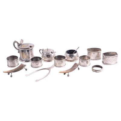 Lot 203 - Three-piece silver condiments set, etc.