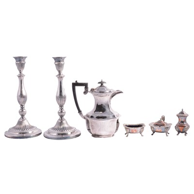 Lot 86 - Plated wares including pair of electroplated candlesticks