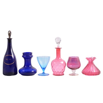 Lot 29 - Bristol Blue Rum decanter, and other cranberry and coloured glassware